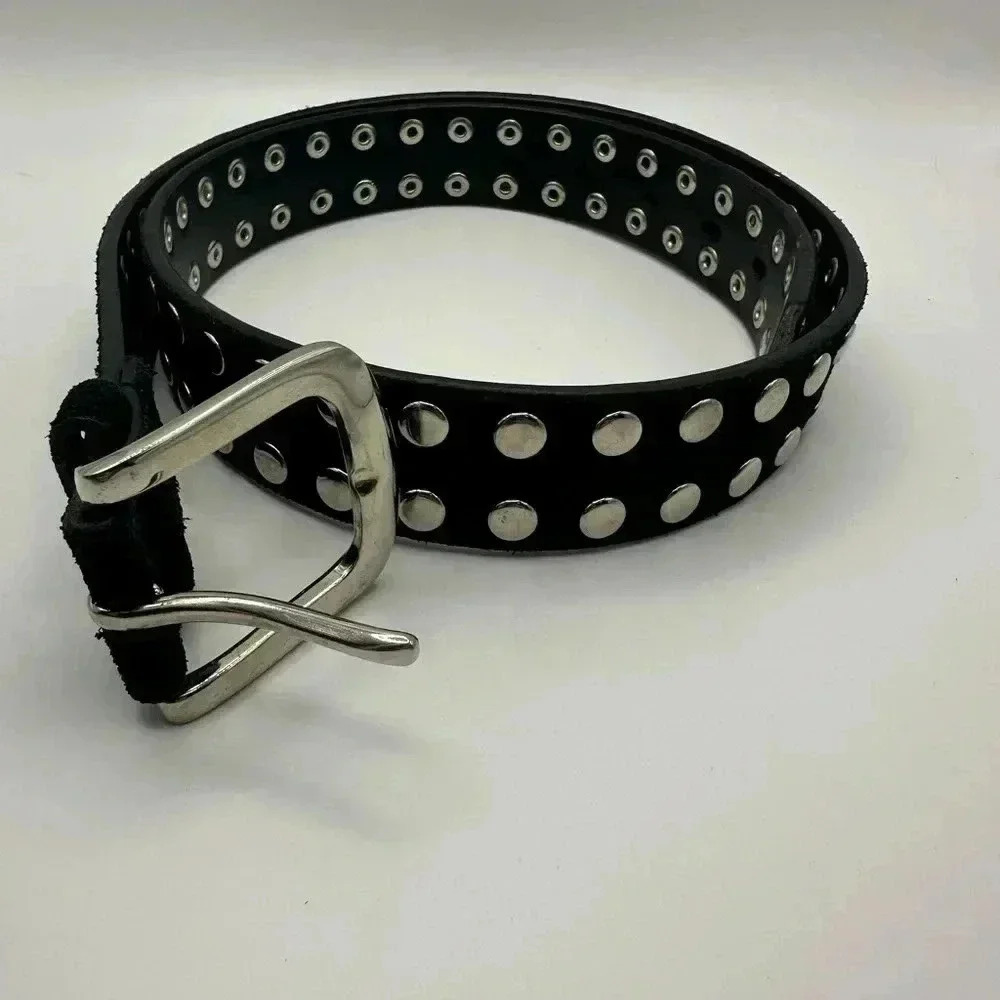Black Studded Embellished Suede Leather Belt Medium Large Rock N Roll Bikercore